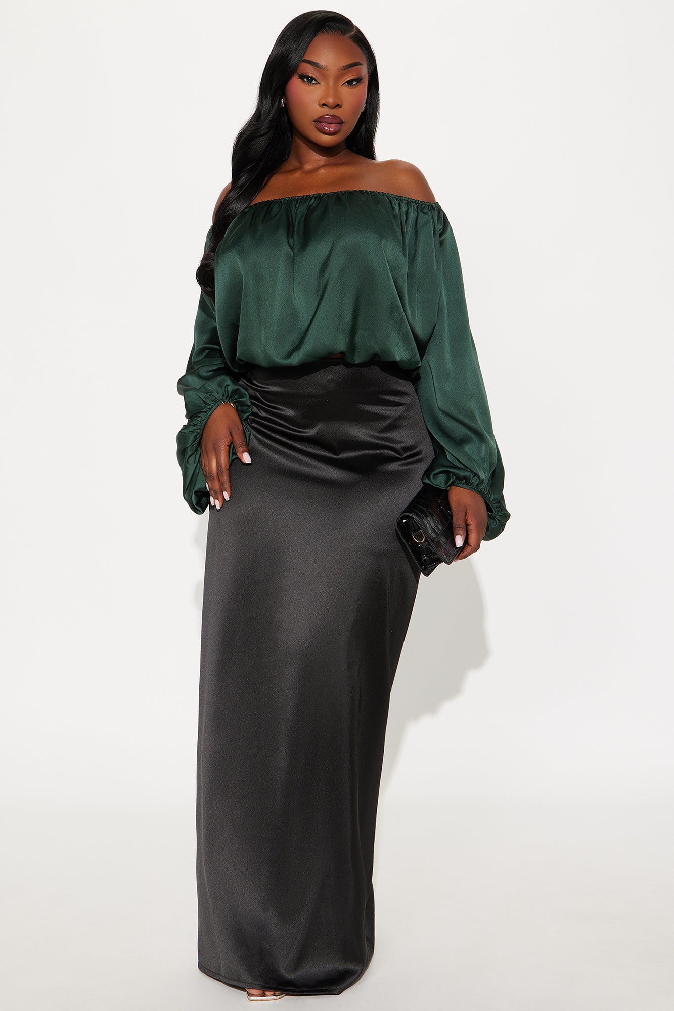 Watch Me Glow Satin Blouse - Hunter Green