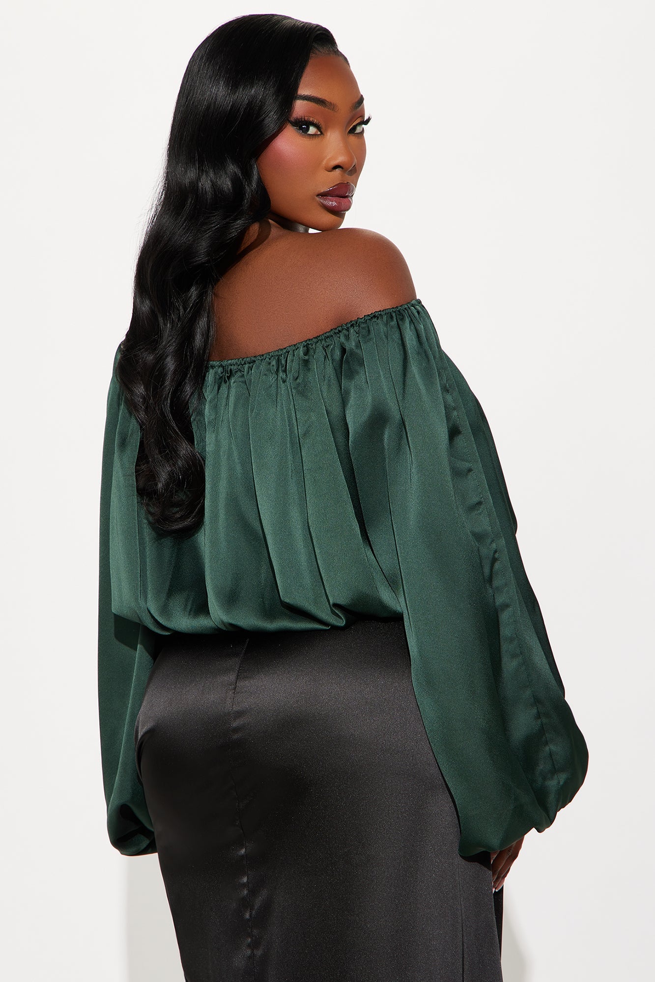 Watch Me Glow Satin Blouse - Hunter Green