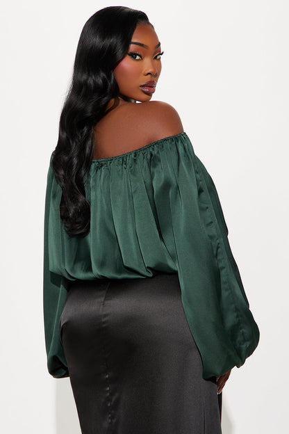 Watch Me Glow Satin Blouse - Hunter Green