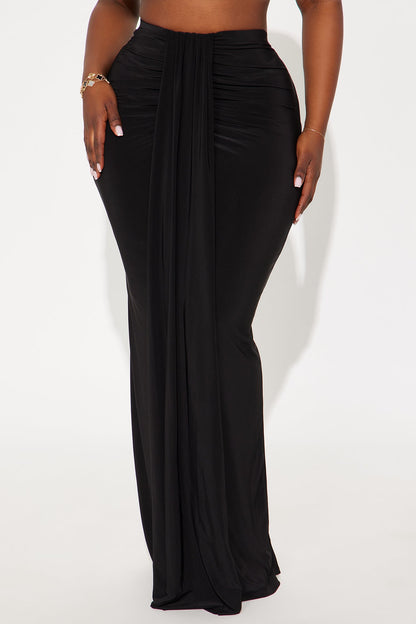 All Dressed Up Draped Maxi Skirt - Black