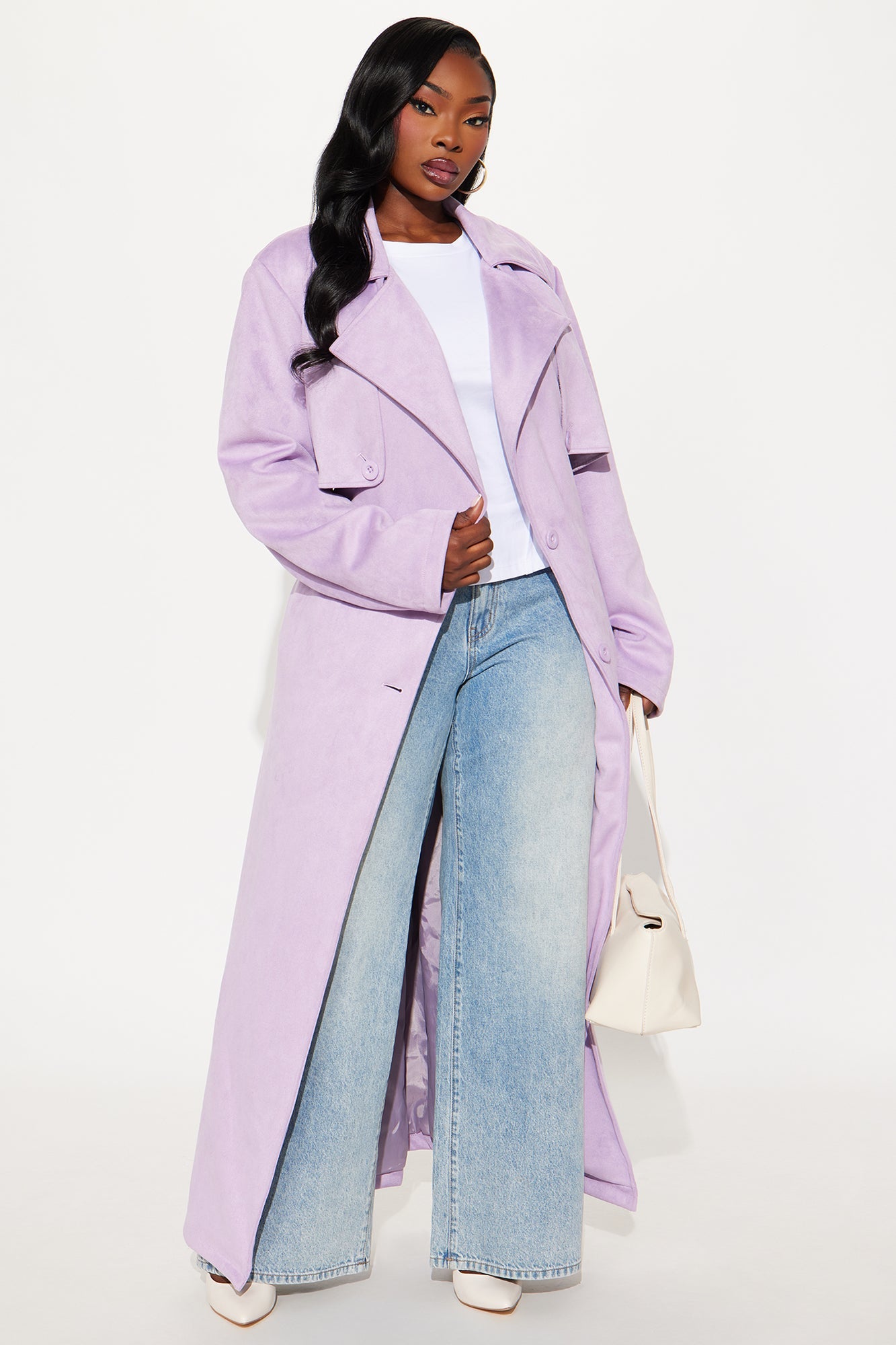 Topic of Conversation Faux Suede Trench Coat - Lavender