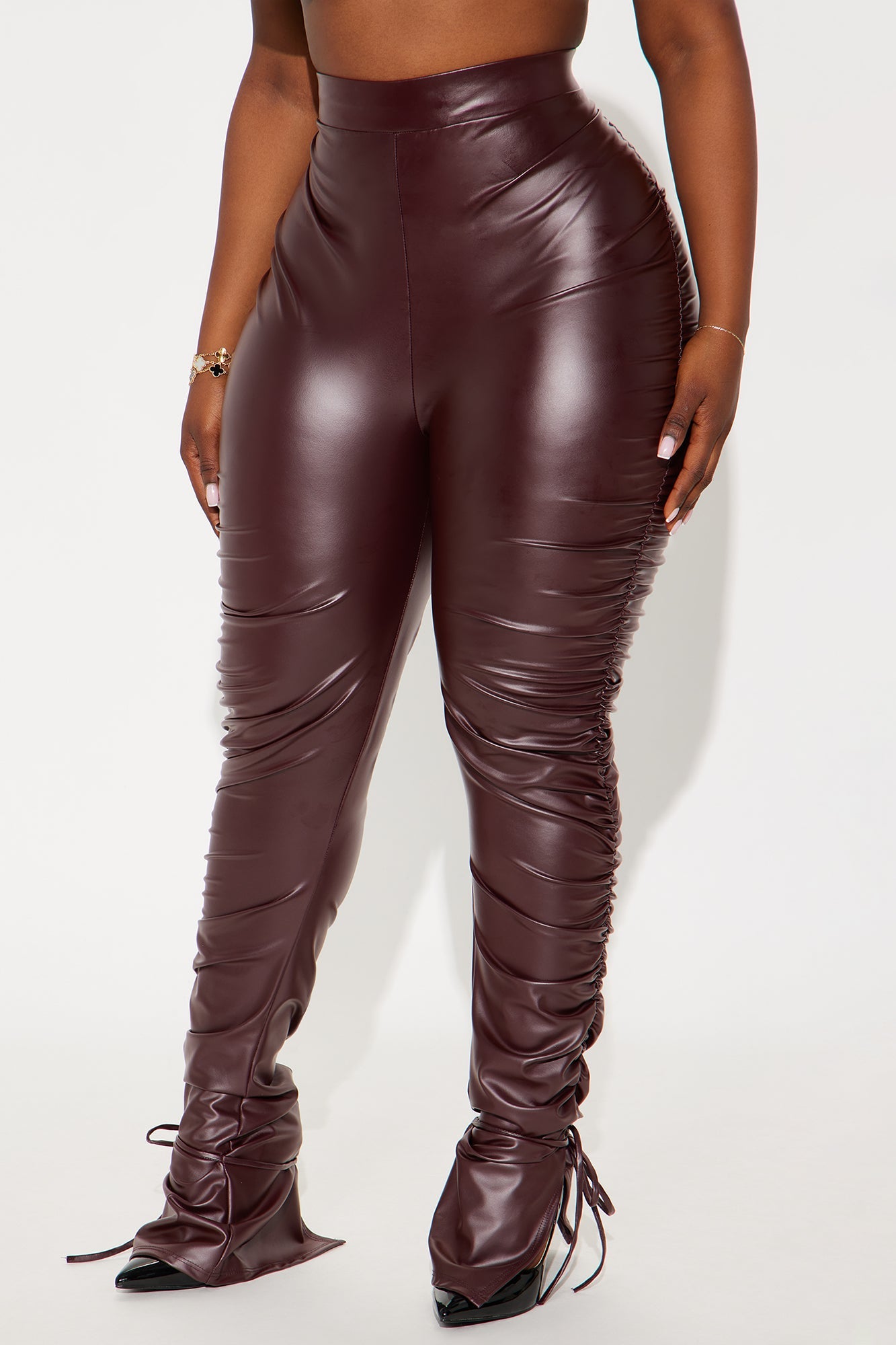 Heat Wave Faux Leather Stacked Legging - Plum