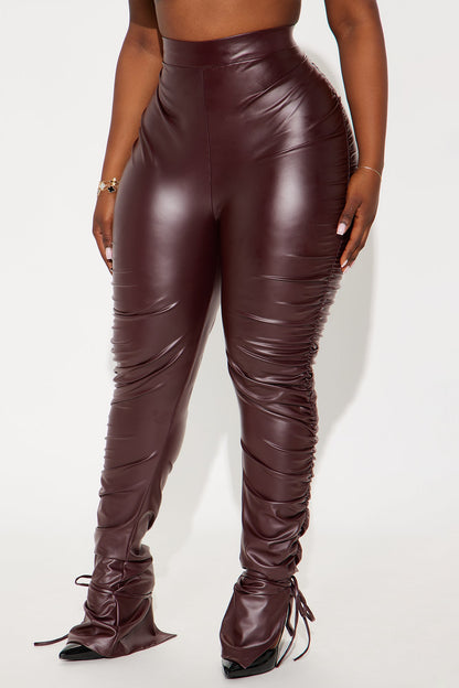 Heat Wave Faux Leather Stacked Legging - Plum