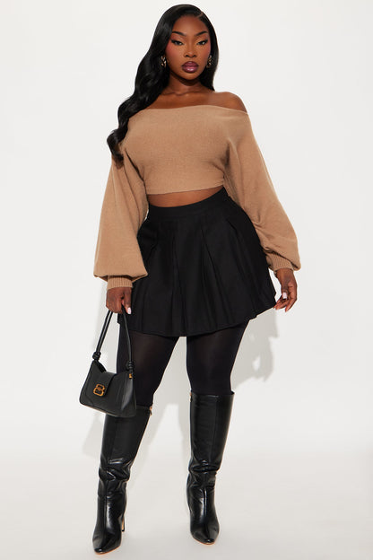 Love Away One Shoulder Sweater Top - Mocha