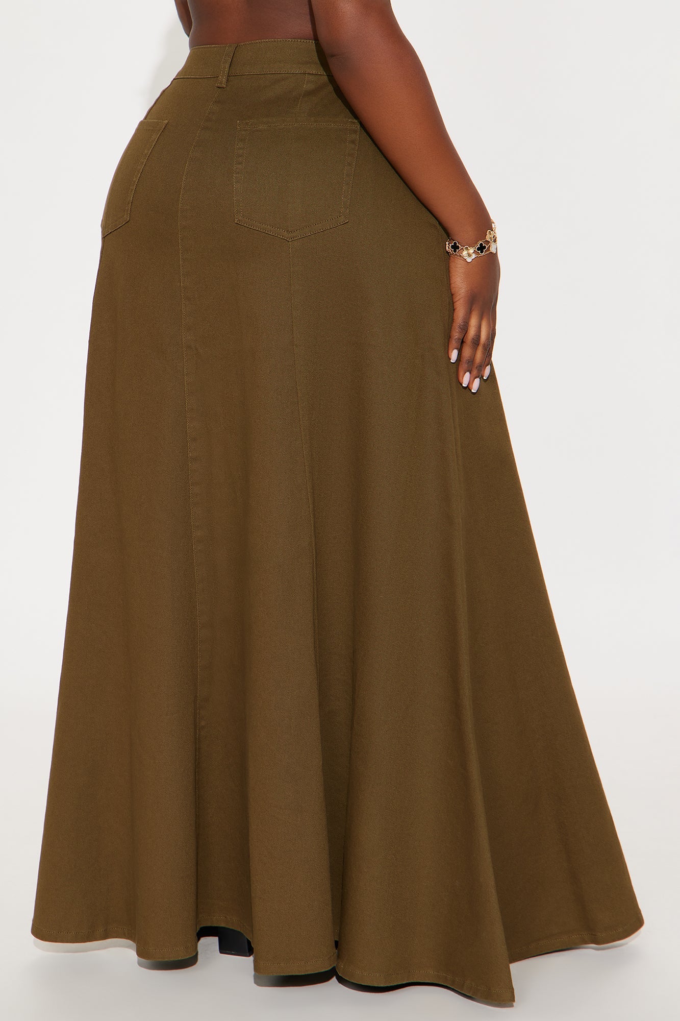 Make You Stay Twill Maxi Skirt - Olive