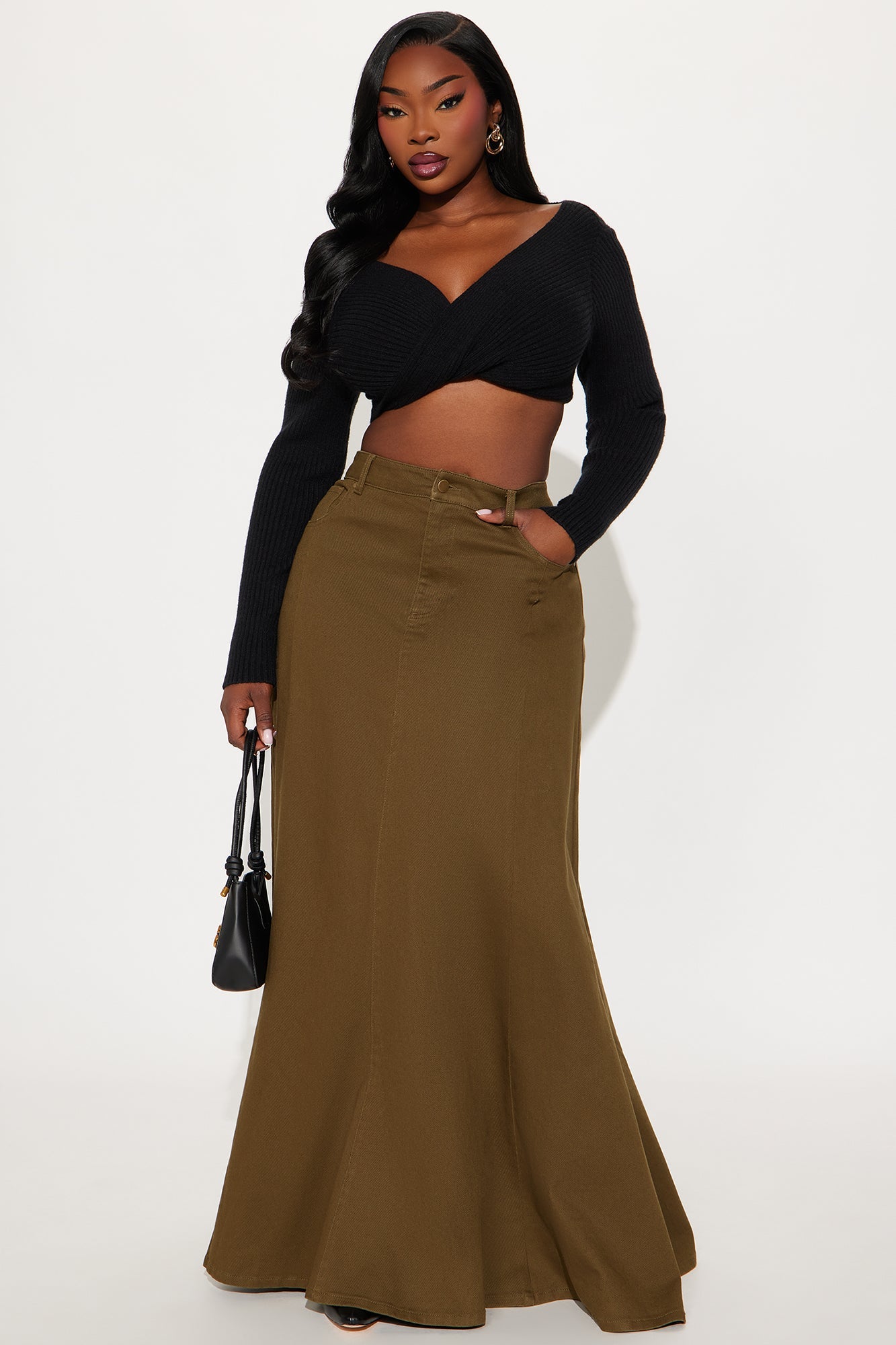 Make You Stay Twill Maxi Skirt - Olive