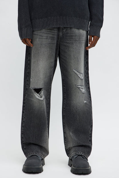Baggy Phantom Distressed Jean - Black Wash