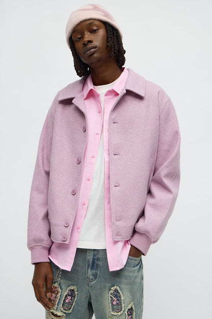 Elevated On The Run Faux Wool Bomber Jacket - Mauve