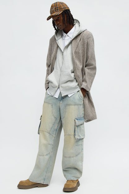 Textured Weaved Side Street Car Coat - Beige