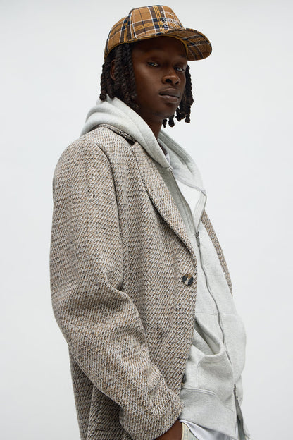 Textured Weaved Side Street Car Coat - Beige