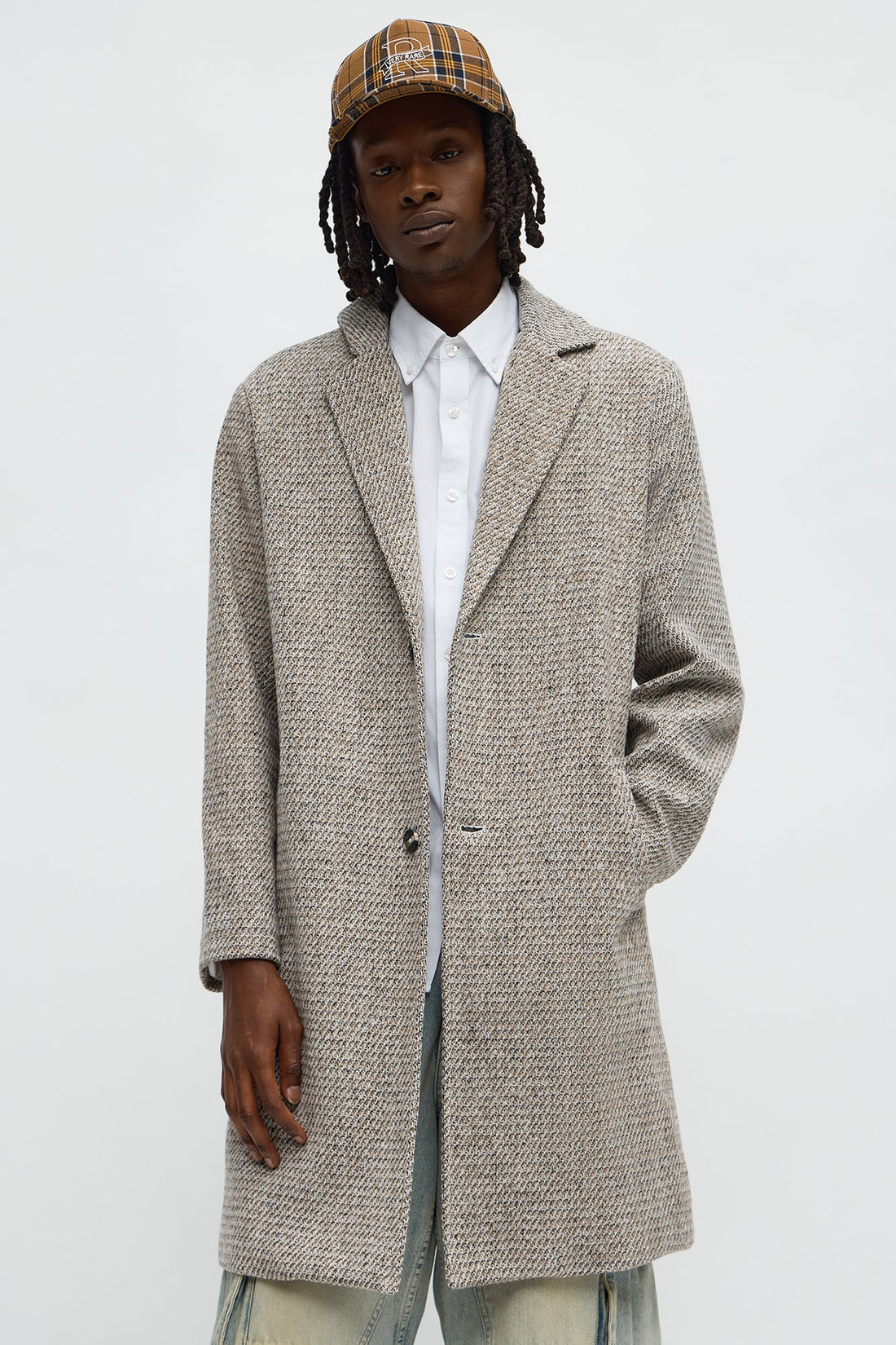 Textured Weaved Side Street Car Coat - Beige