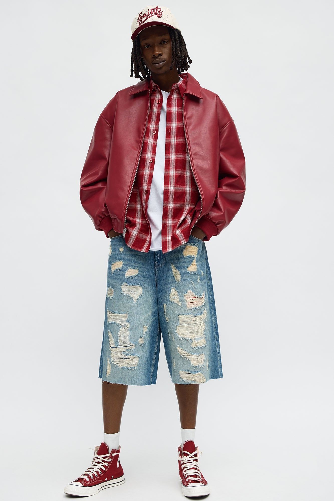 Baggy Repaired But Destroyed Denim Short - Medium Blue Wash