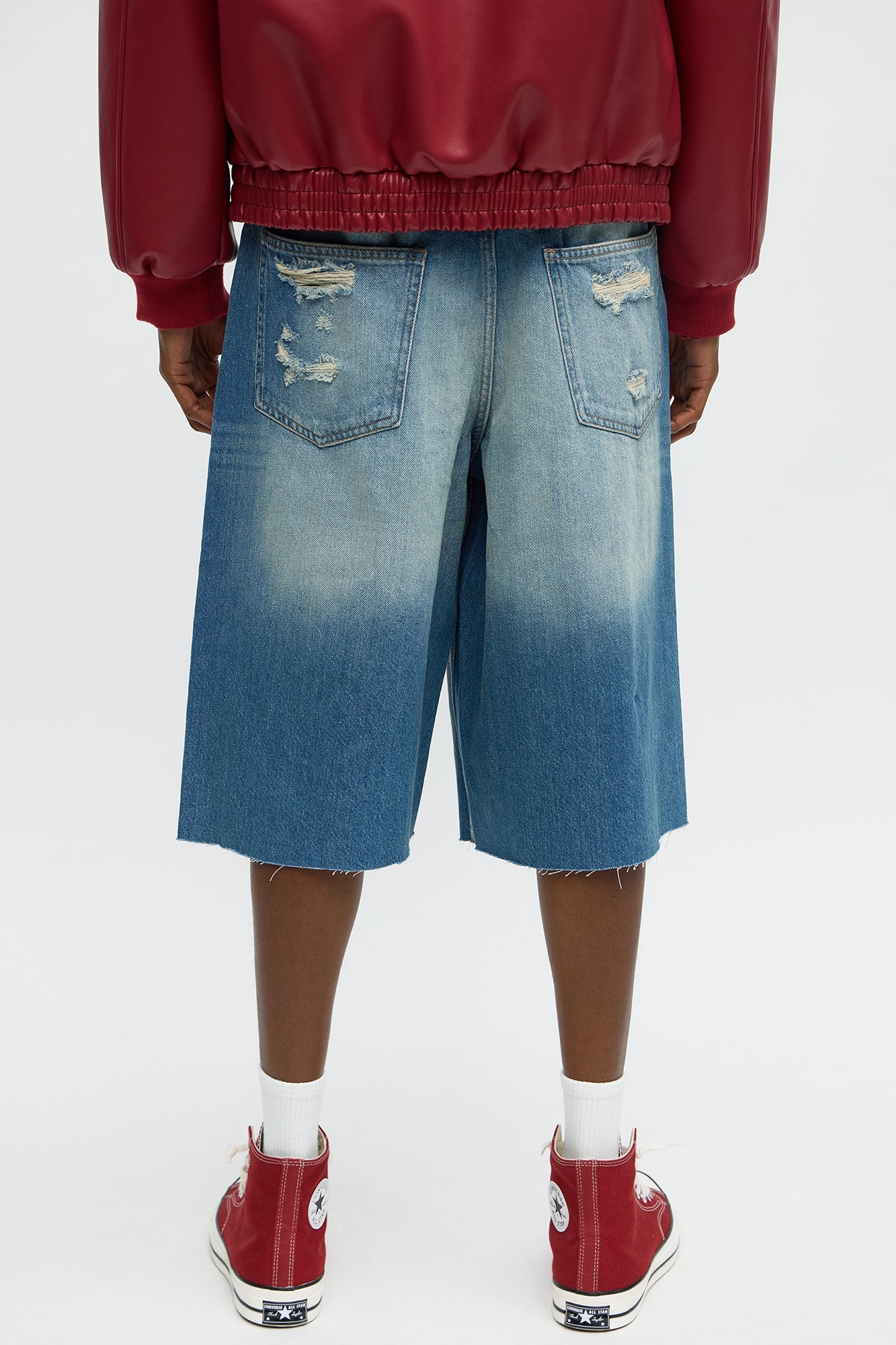 Baggy Repaired But Destroyed Denim Short - Medium Blue Wash