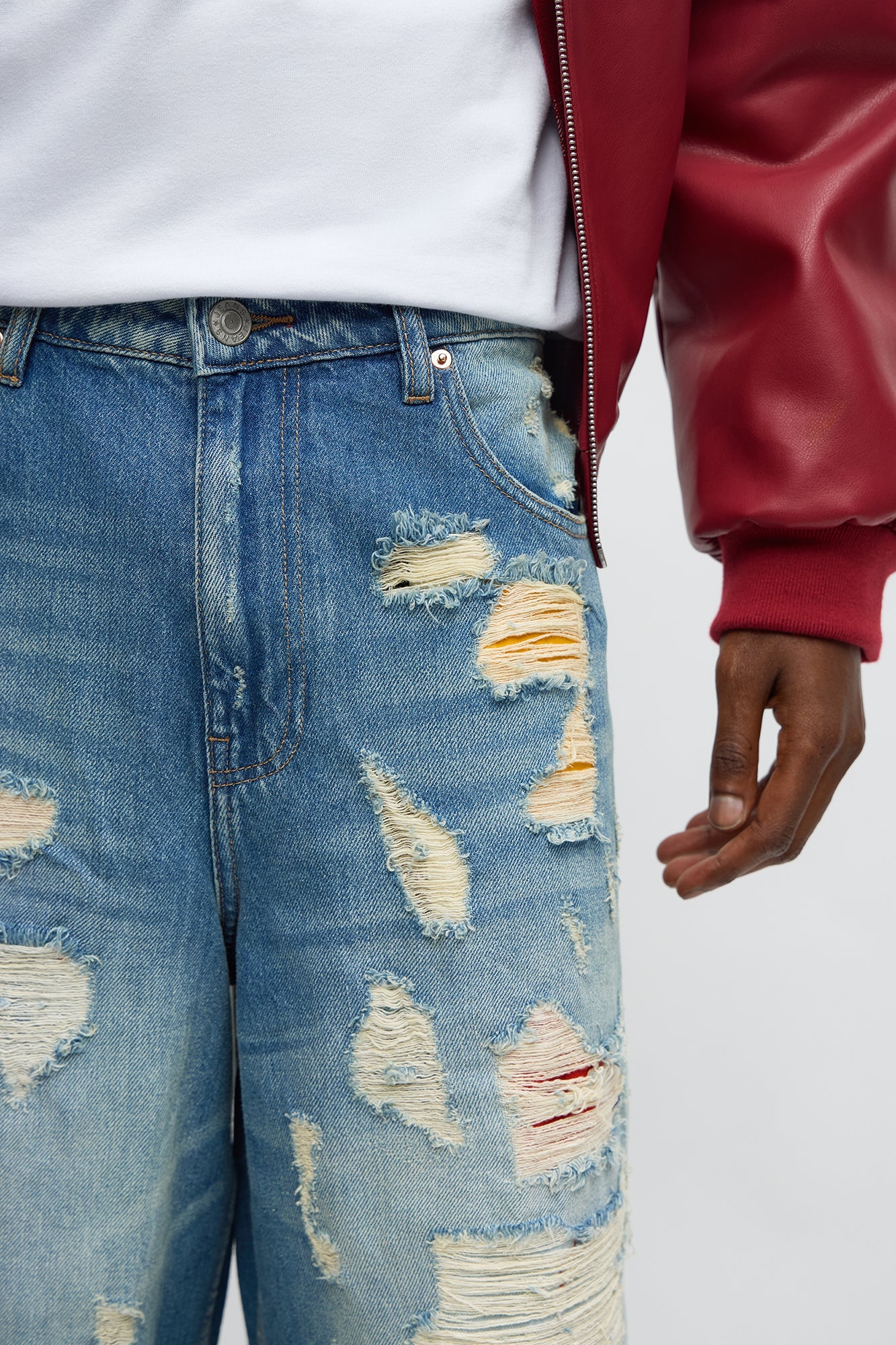 Baggy Repaired But Destroyed Denim Short - Medium Blue Wash