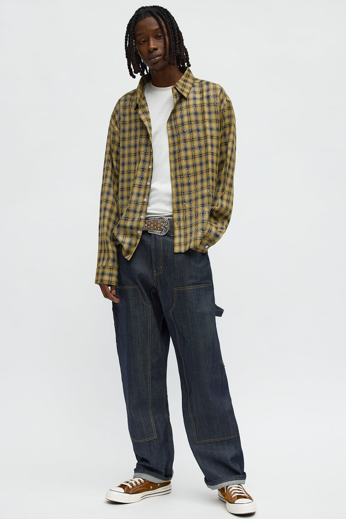 Frontier Rhinestone Flannel - Brown