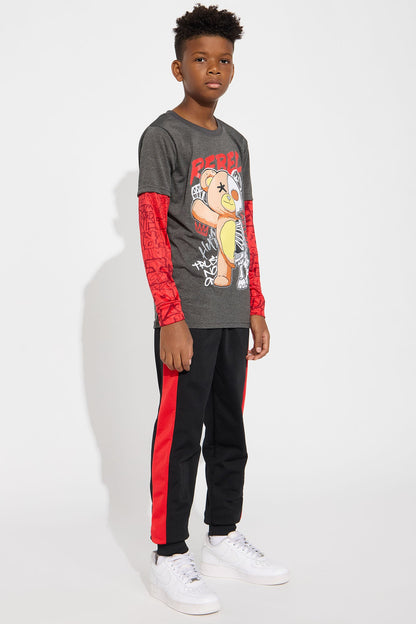Mini Rebel Jogger Pant Set - Red/combo
