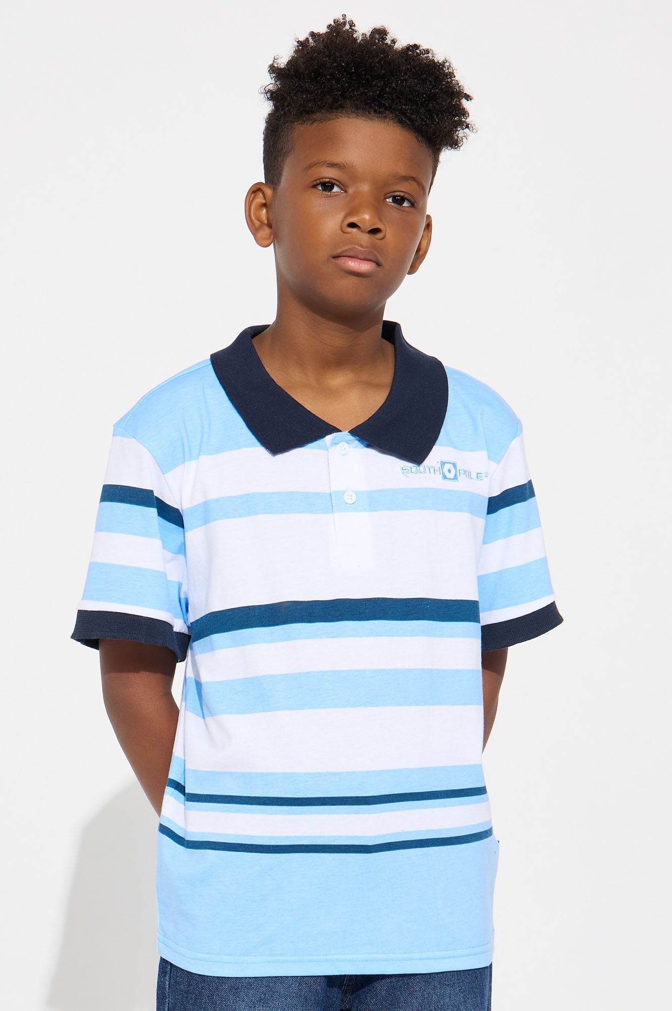 Mini Southpole Short Sleeve Mid Striped Polo - Blue
