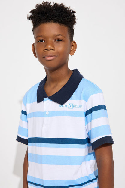 Mini Southpole Short Sleeve Mid Striped Polo - Blue