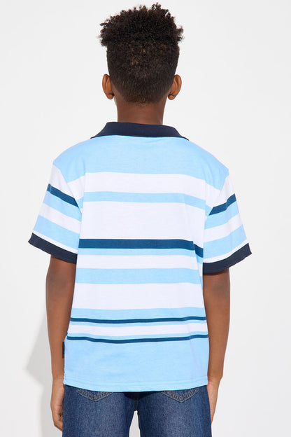 Mini Southpole Short Sleeve Mid Striped Polo - Blue