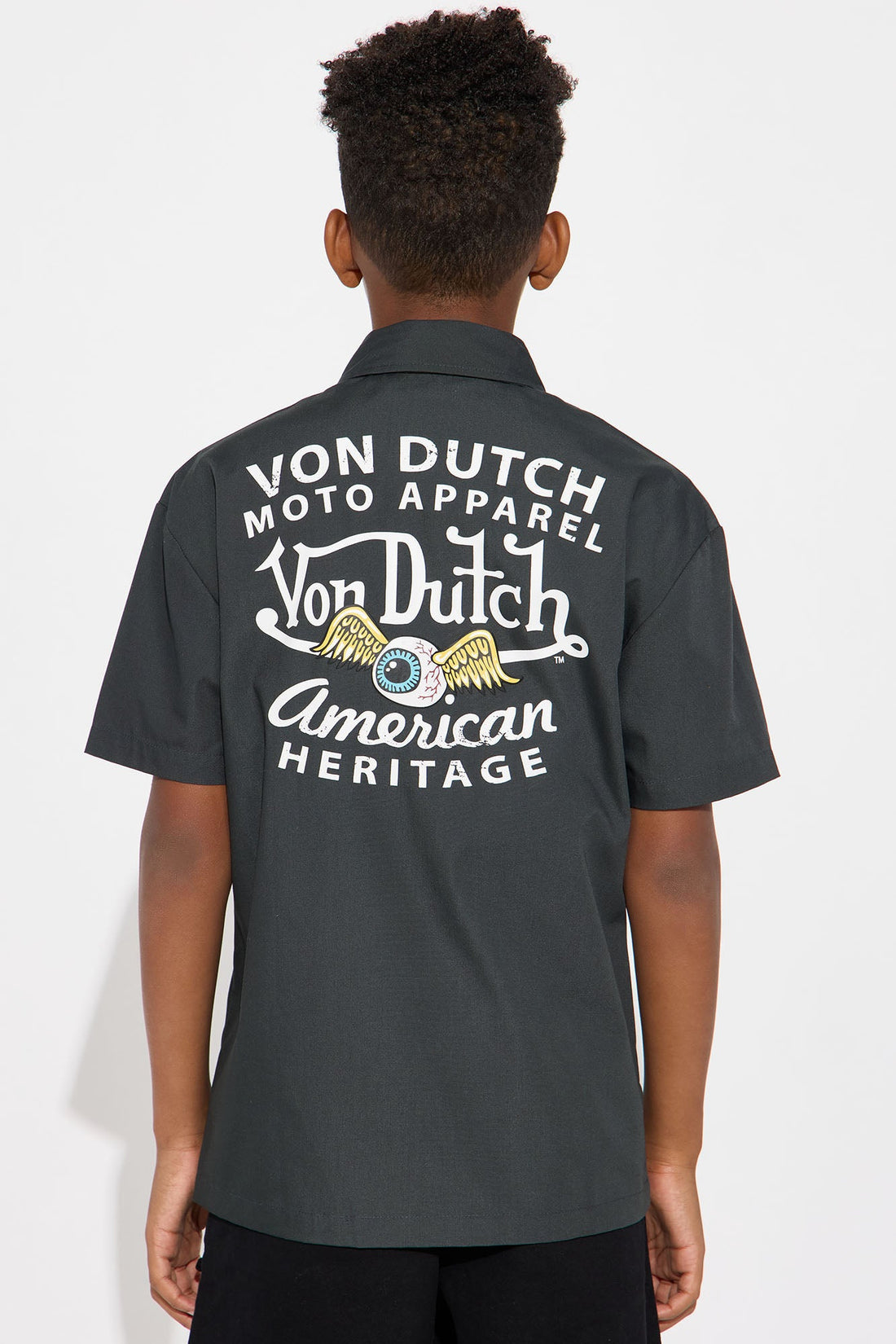 Mini Cropped Von Dutch Moto Apparel Button Up Shirt - Black