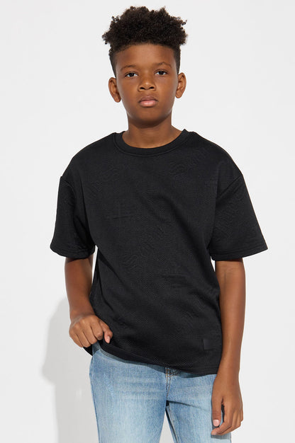 Mini Textured Knit Saints Short Sleeve Tee - Black