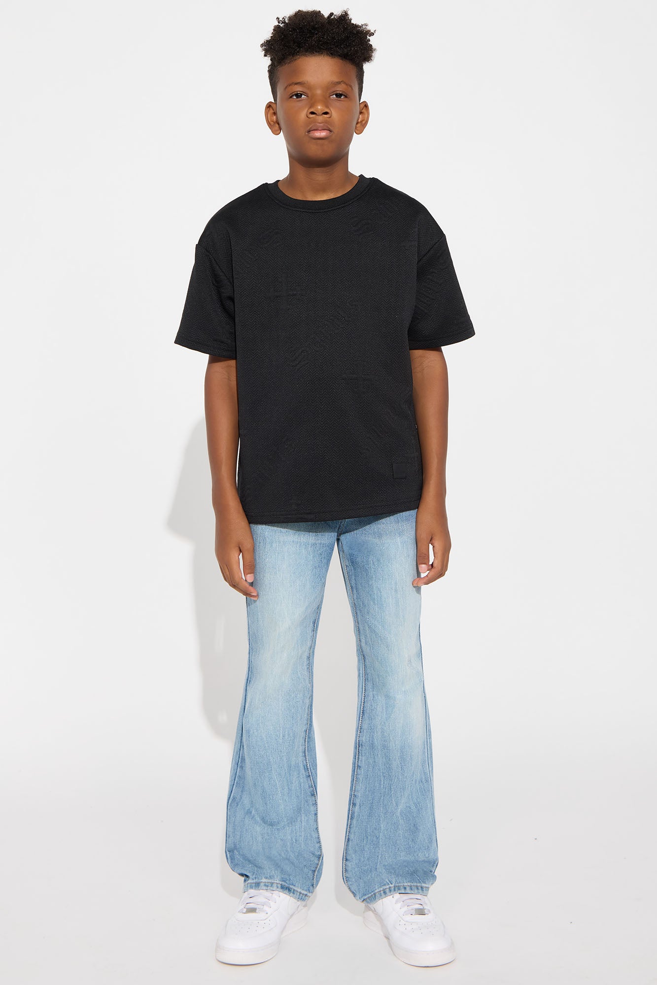 Mini Textured Knit Saints Short Sleeve Tee - Black