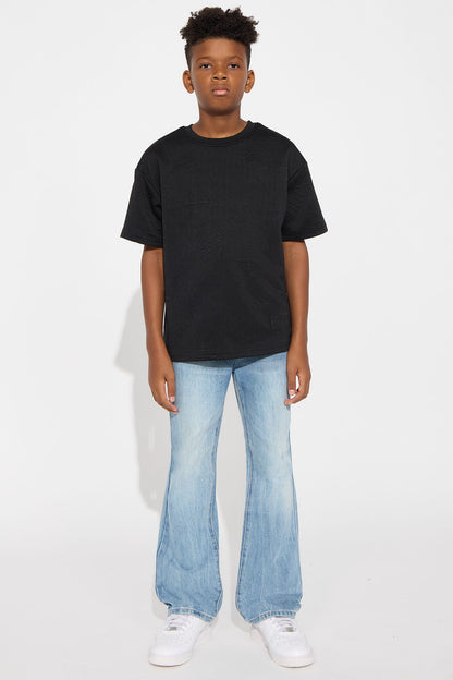 Mini Textured Knit Saints Short Sleeve Tee - Black