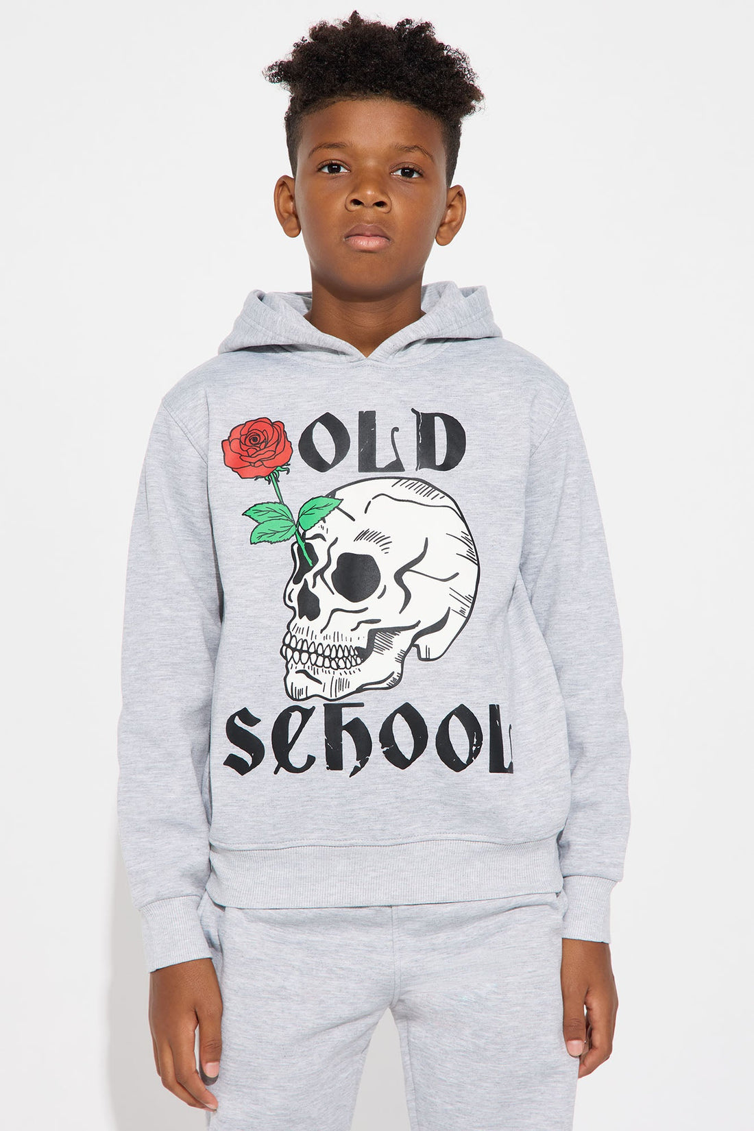 Mini Old School Hoodie And Jogger Pant Set - Heather Grey