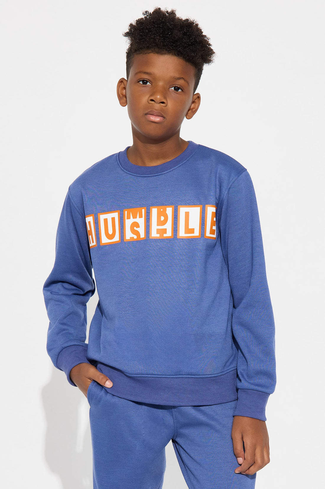 Mini Humble Hustler Crew Neck Sweatshirt And Jogger Pant Set - Navy