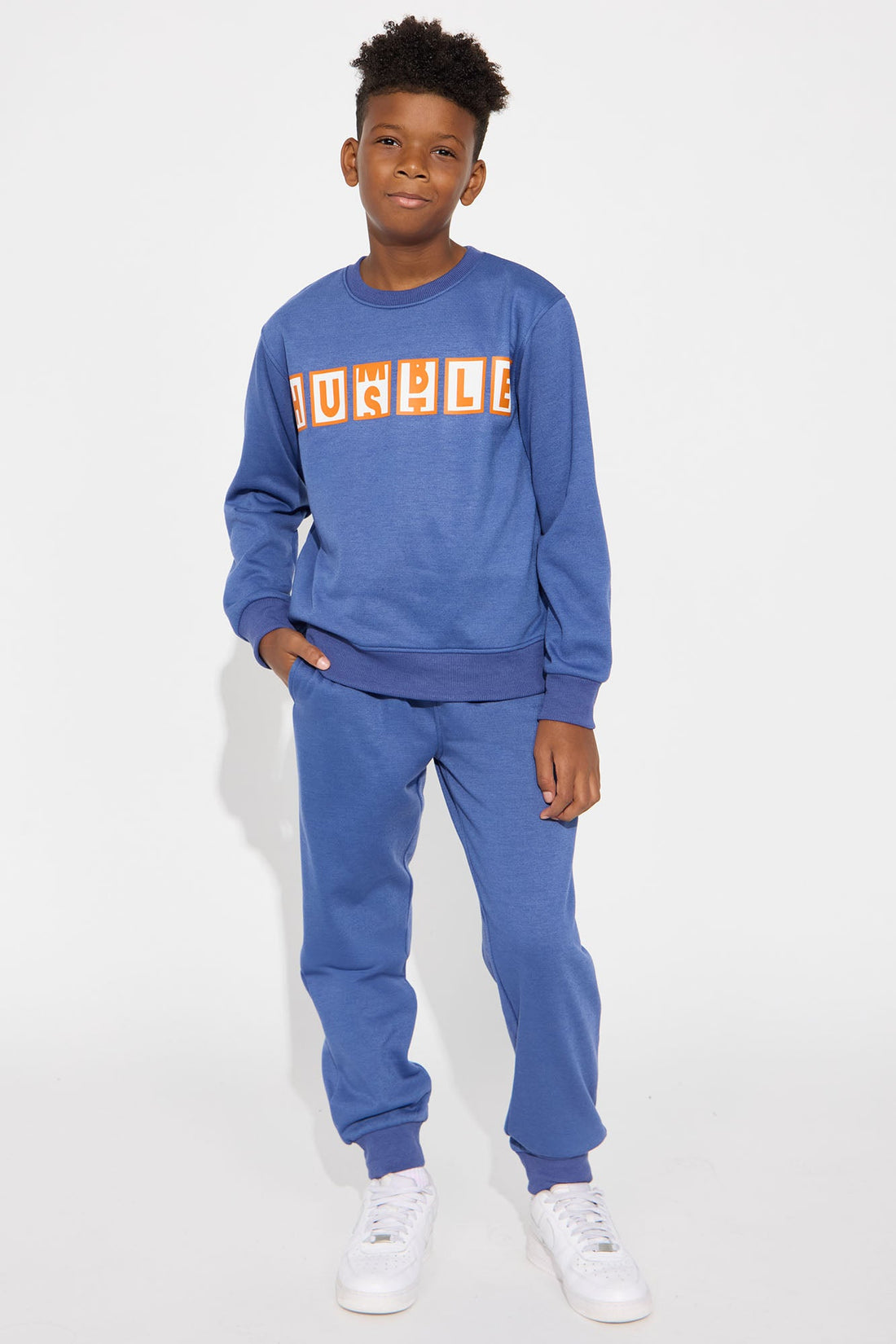 Mini Humble Hustler Crew Neck Sweatshirt And Jogger Pant Set - Navy