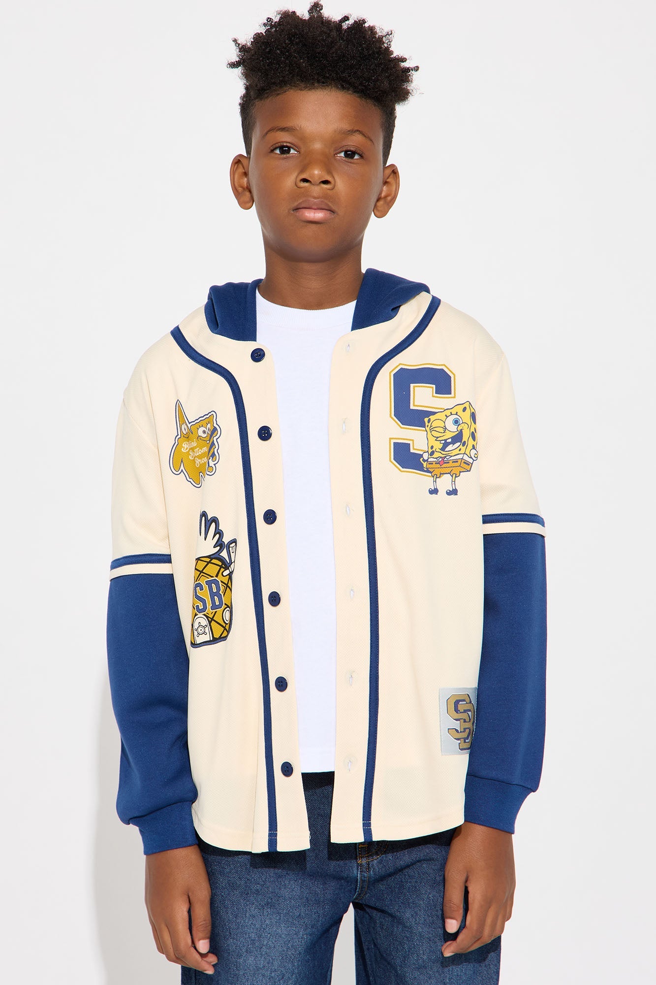 Mini Spongebob Squarepants Hooded TwoFer Jersey - Cream/combo