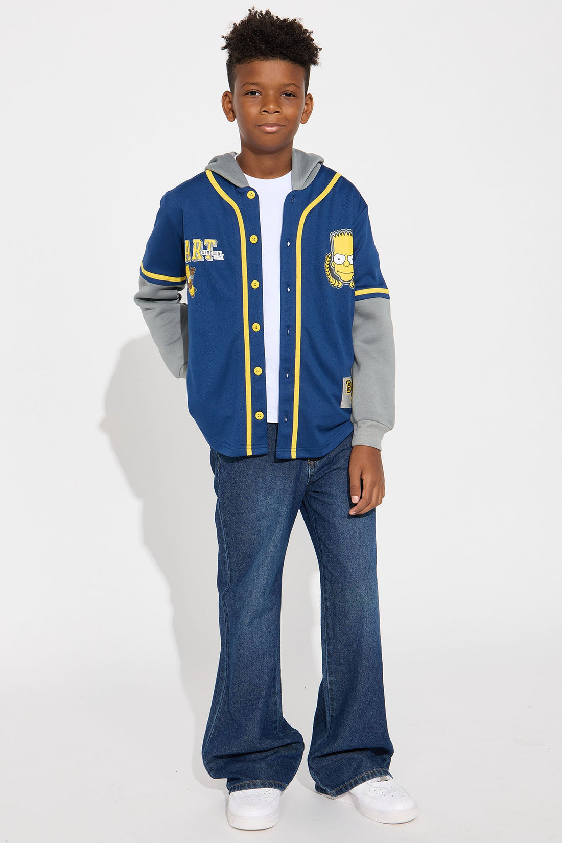 Mini Bart Simpson Hooded TwoFer Jersey - Navy/combo