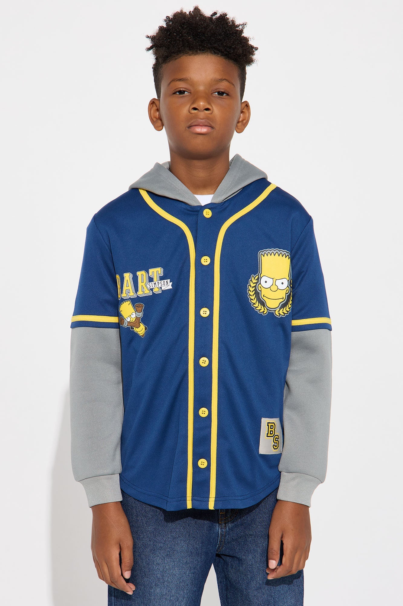 Mini Bart Simpson Hooded TwoFer Jersey - Navy/combo