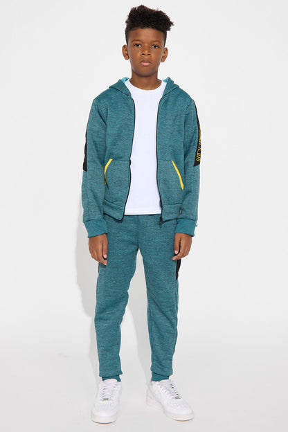 Mini Be Confident Zip Hoodie And Jogger Pant Set - Teal