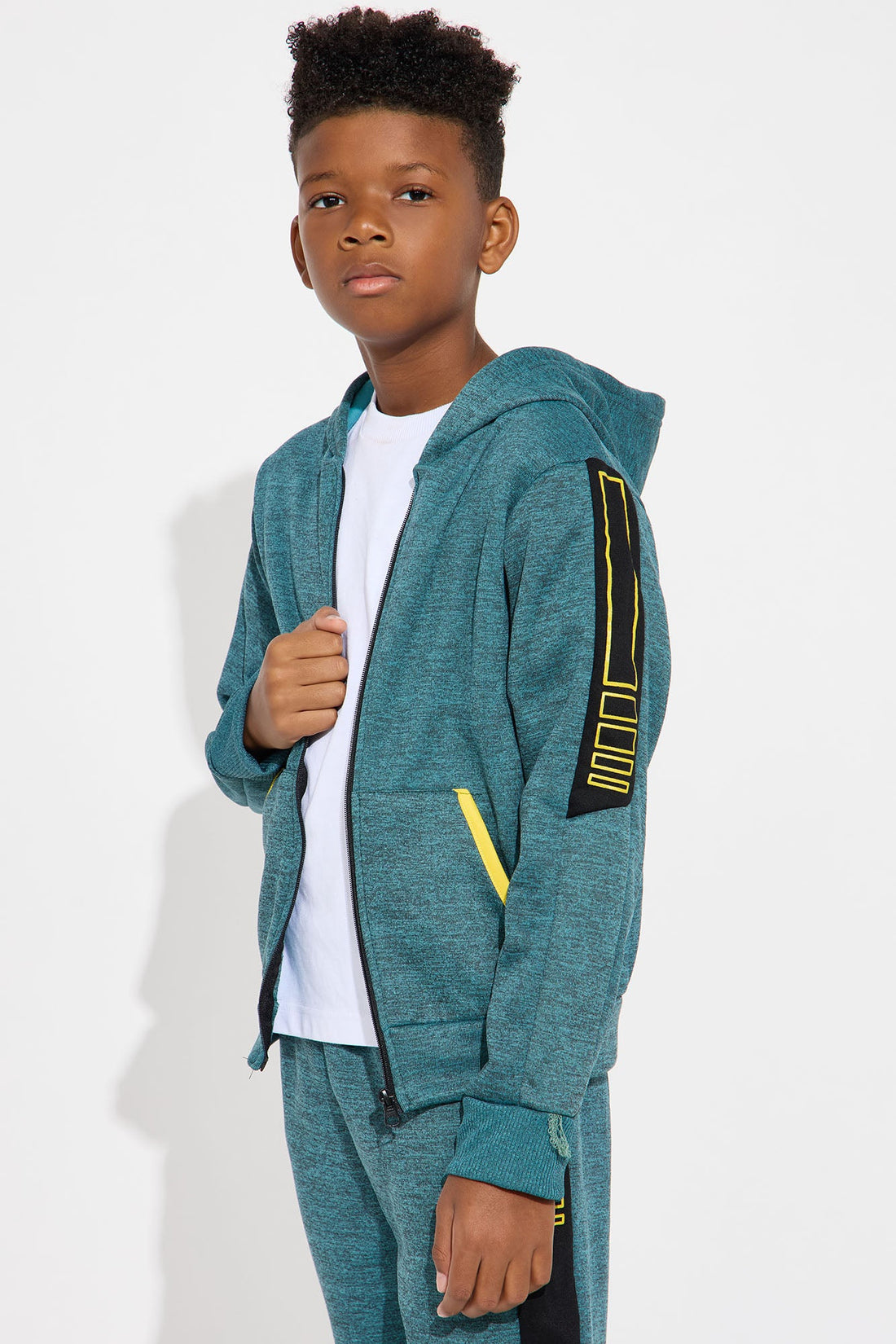 Mini Be Confident Zip Hoodie And Jogger Pant Set - Teal