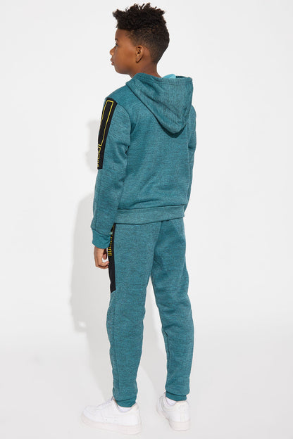 Mini Be Confident Zip Hoodie And Jogger Pant Set - Teal