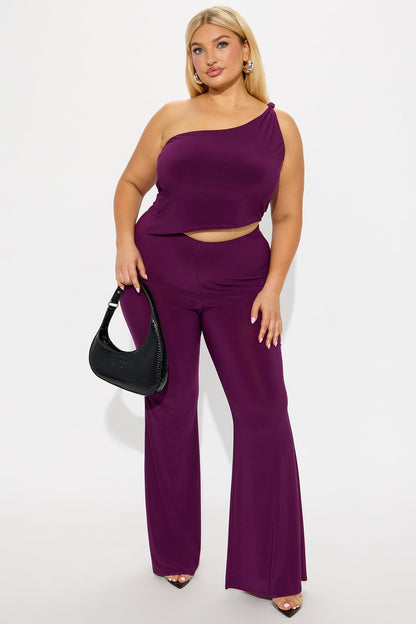 Lisa One Shoulder Pant Set - Plum