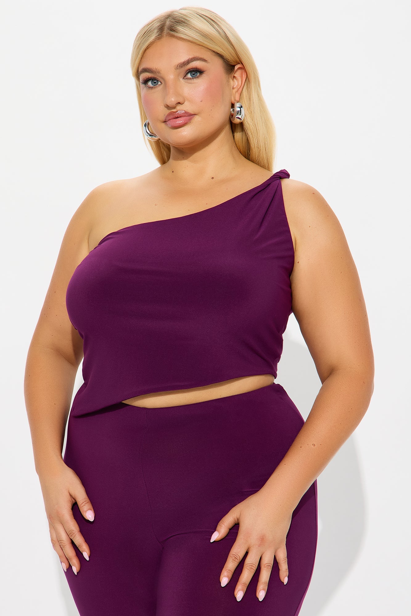 Lisa One Shoulder Pant Set - Plum