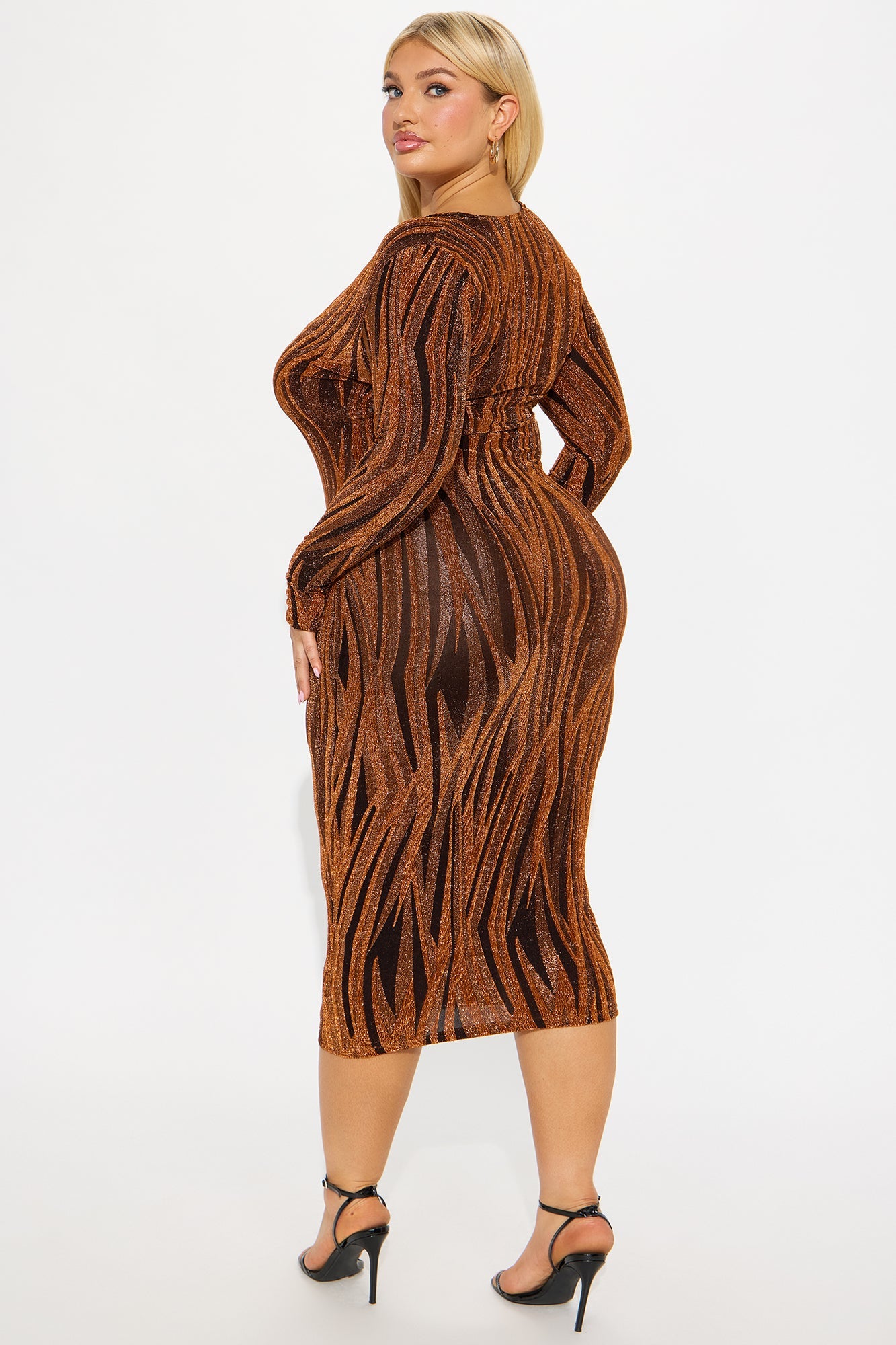 Maya Deep V-Neck Metallic Midi Dress - Copper