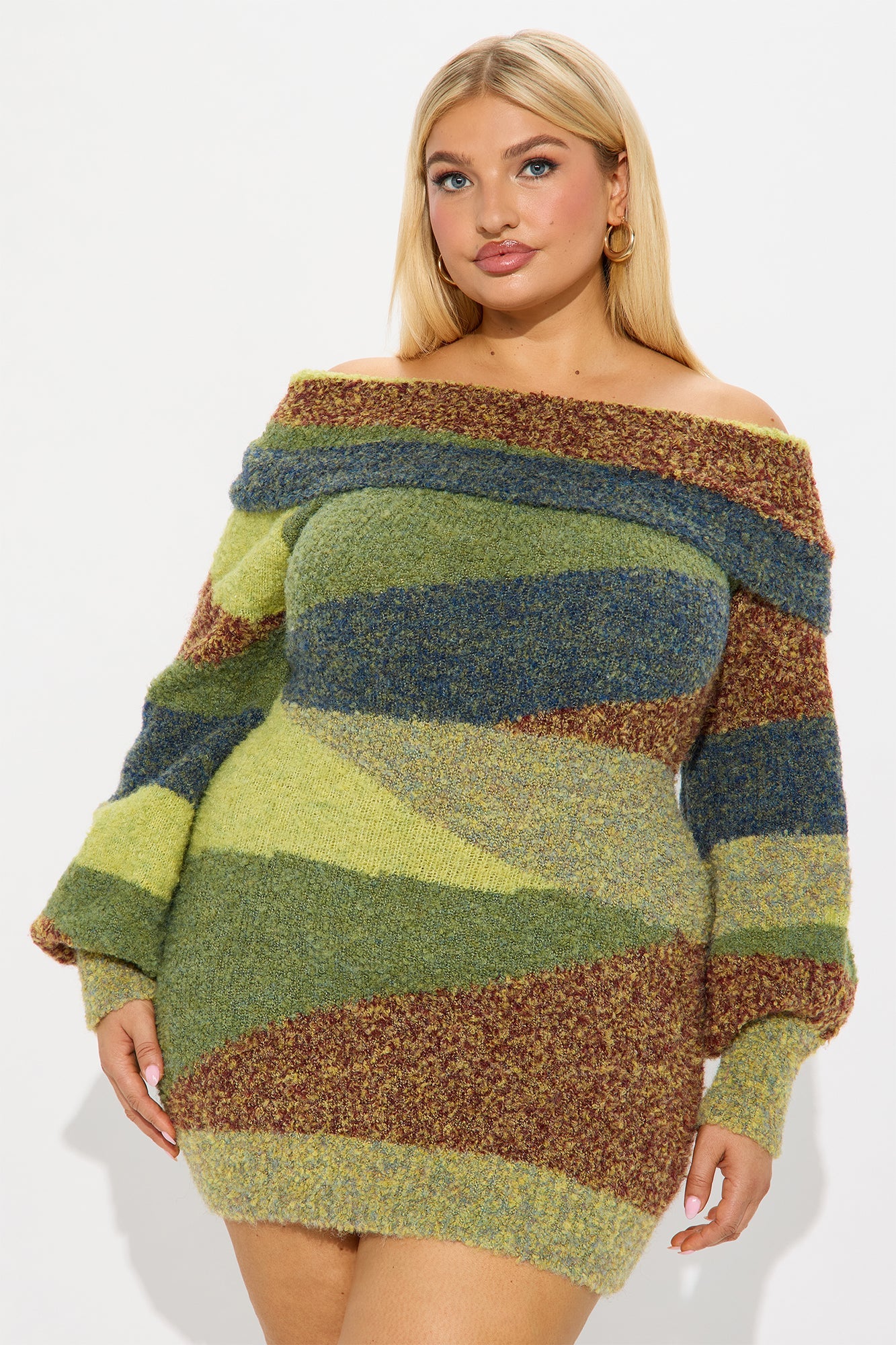 Fatima Sweater Mini Dress - Olive/combo