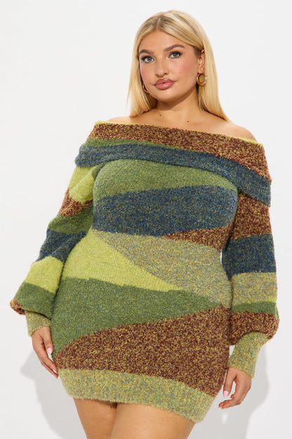Fatima Sweater Mini Dress - Olive/combo