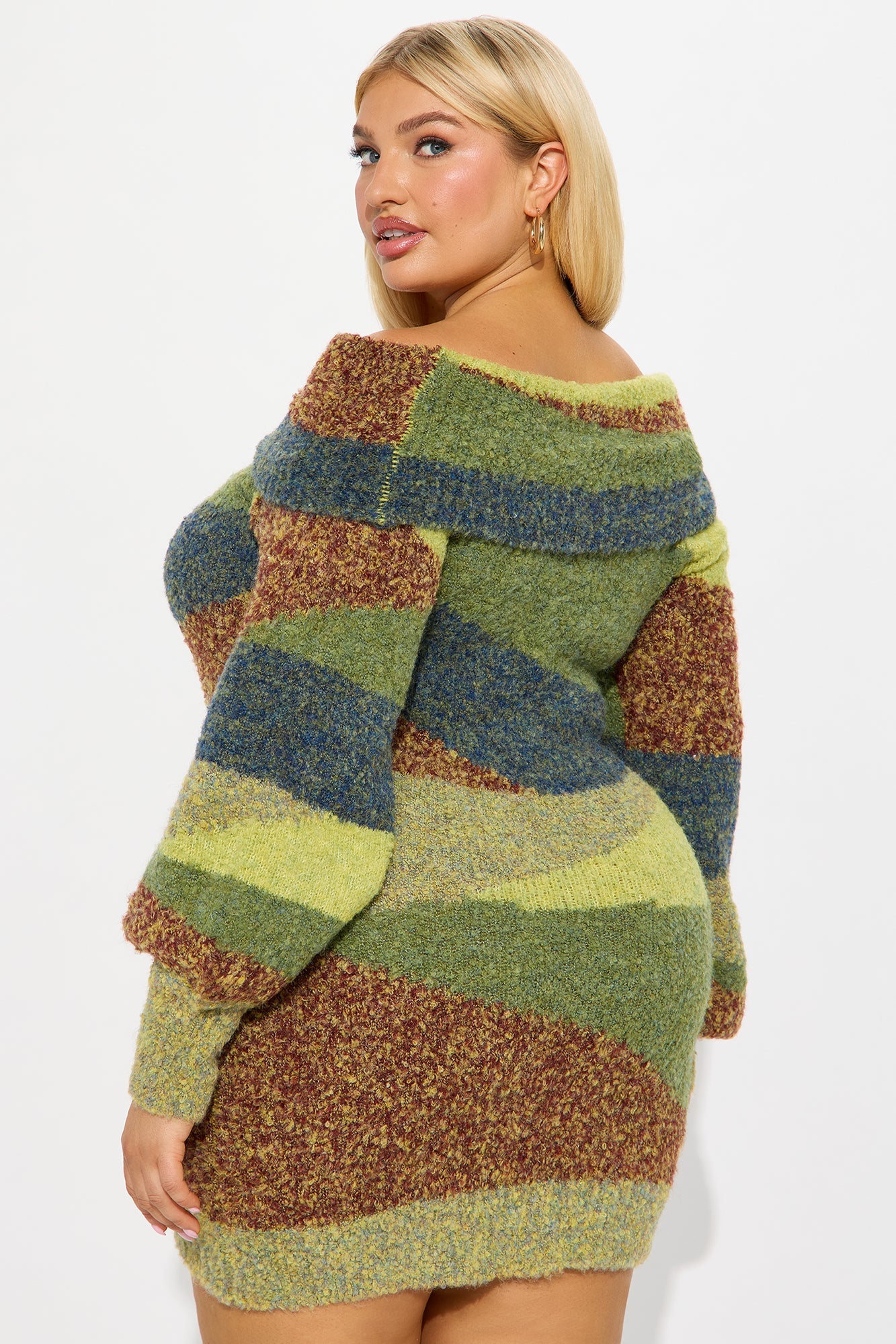 Fatima Sweater Mini Dress - Olive/combo