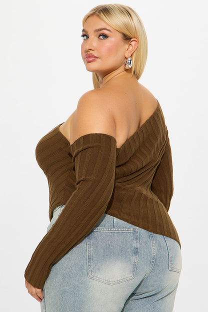 Amaya One Shoulder Long Sleeve Sweater Top - Chocolate