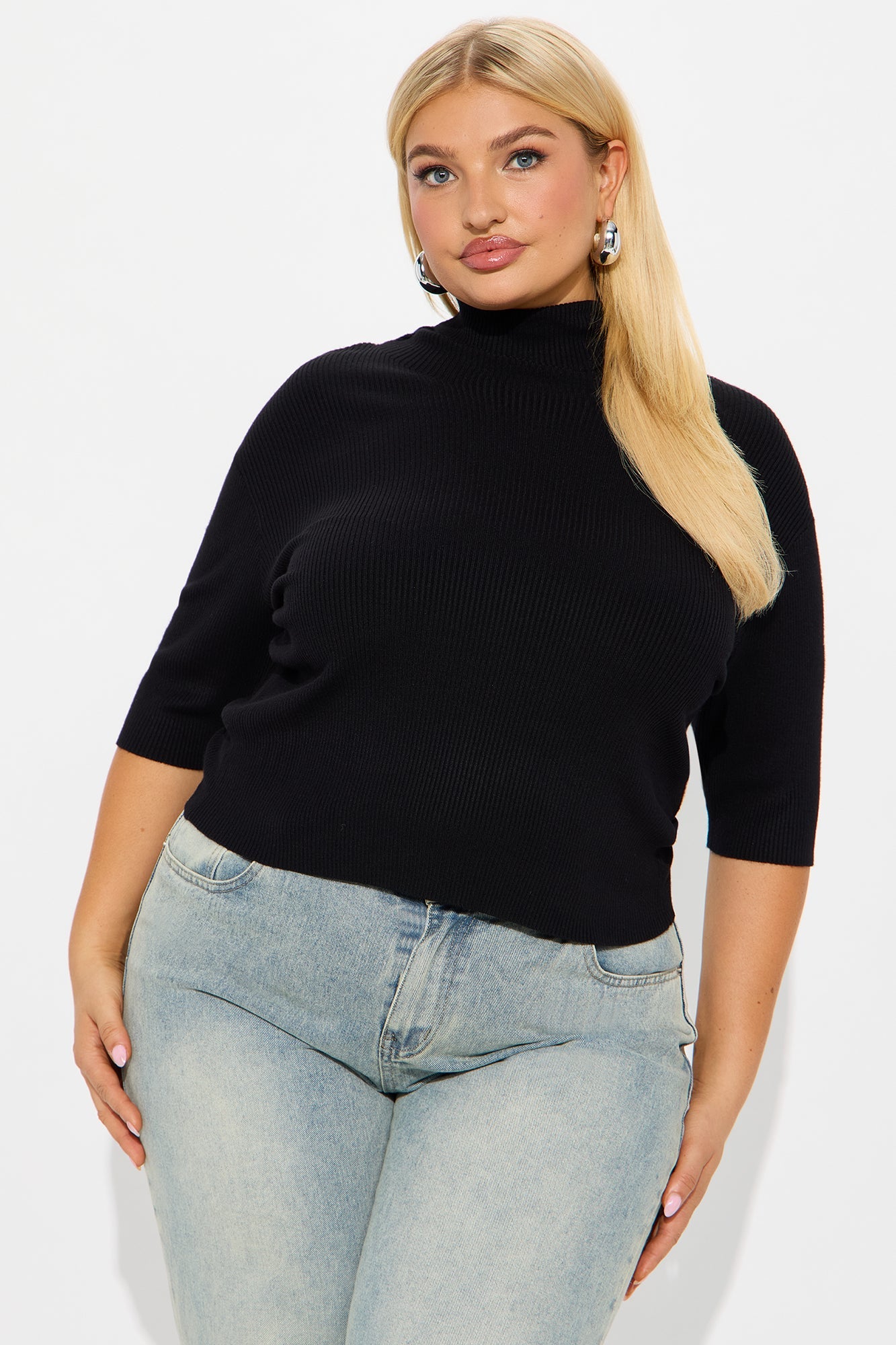 Winter Glow Turtle Neck Sweater Top - Black