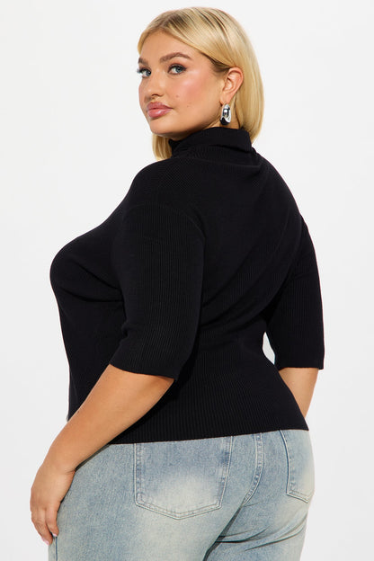 Winter Glow Turtle Neck Sweater Top - Black