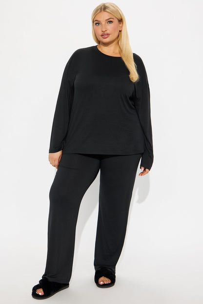 Relax Mood Long Sleeve PJ Pant Set - Black
