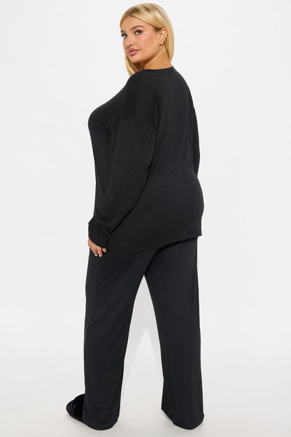 Relax Mood Long Sleeve PJ Pant Set - Black