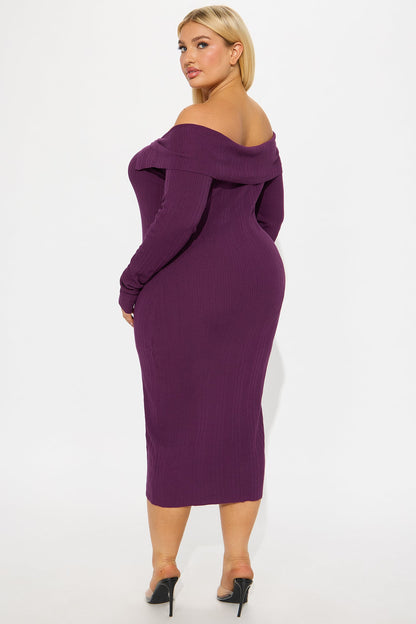 Do It Like Me Sweater Midi Dress - Eggplant