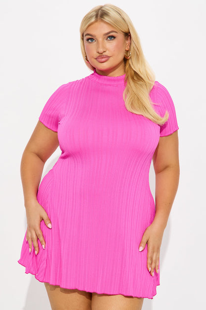 Mariana Mock Neck Mini Dress - Fuchsia