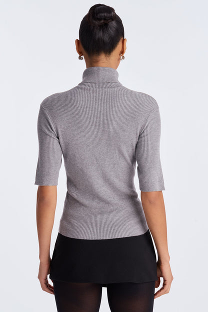 Winter Glow Turtle Neck Sweater Top - Heather Grey